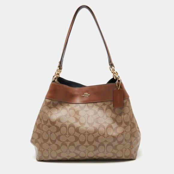 Euc Coach Lexy Signature Brown & Tan Shoulder Bag Large m - Picture 1 of 12